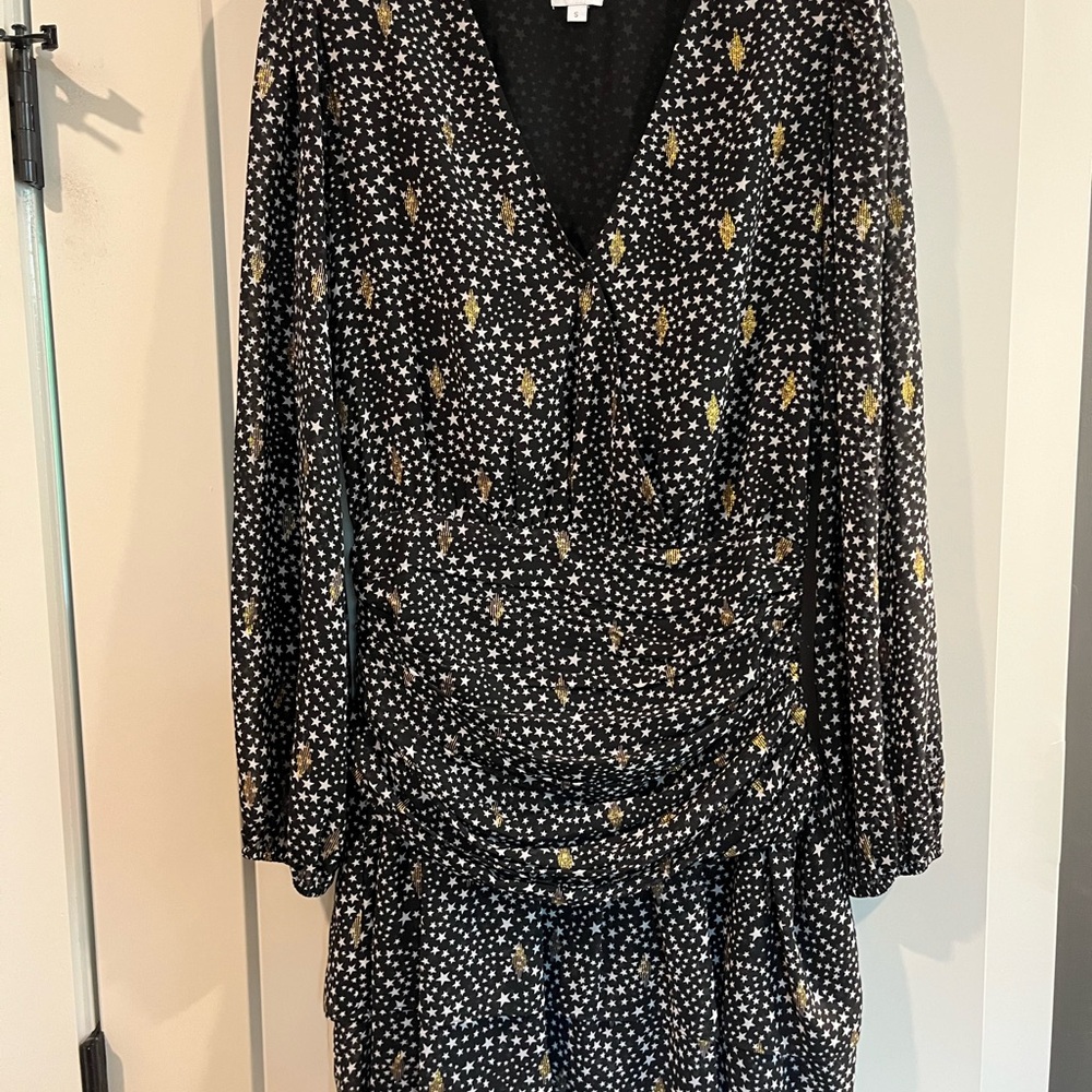 Chic Black and Gold Patterned Mini Dress